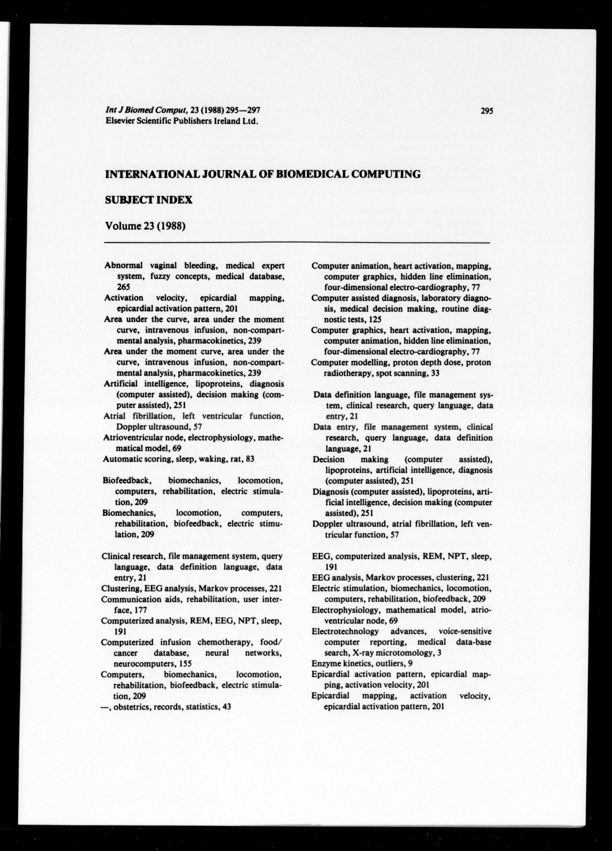International Journal of Biomedical Computing 1988: Vol 23 Index : Free  Download, Borrow, and Streaming : Internet Archive